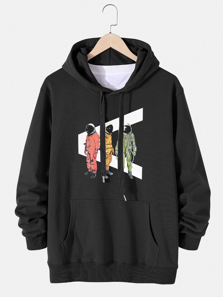 Lässiger Pullover-hoodie Mit Cartoon-astronauten-print Für Herren Und Kängurutasche