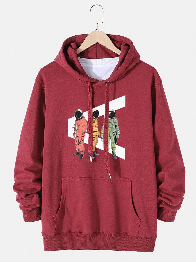 Lässiger Pullover-hoodie Mit Cartoon-astronauten-print Für Herren Und Kängurutasche