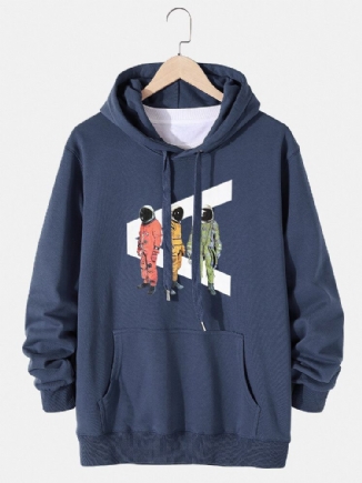 Lässiger Pullover-hoodie Mit Cartoon-astronauten-print Für Herren Und Kängurutasche