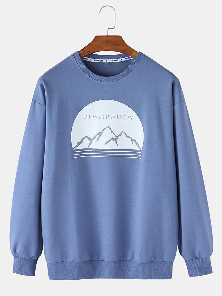 Lässiger Pullover Mit Einfarbigem Berggrafik-print Für Herren