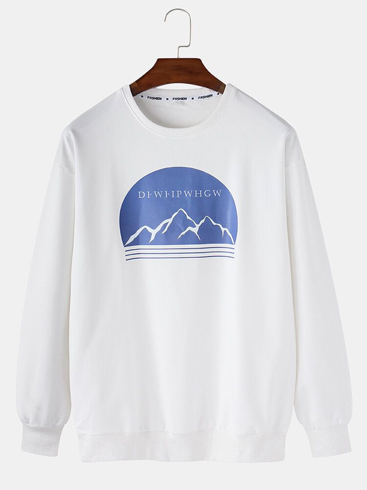 Lässiger Pullover Mit Einfarbigem Berggrafik-print Für Herren