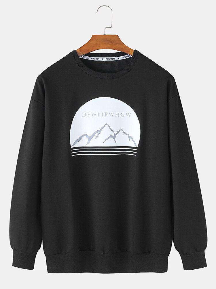 Lässiger Pullover Mit Einfarbigem Berggrafik-print Für Herren