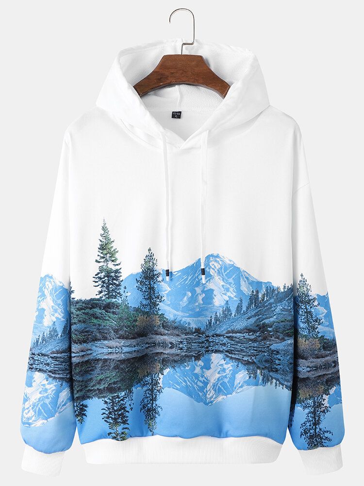 Lässiges Kapuzen-sweatshirt Mit Kordelzug Und Landschaftsdruck Für Herren