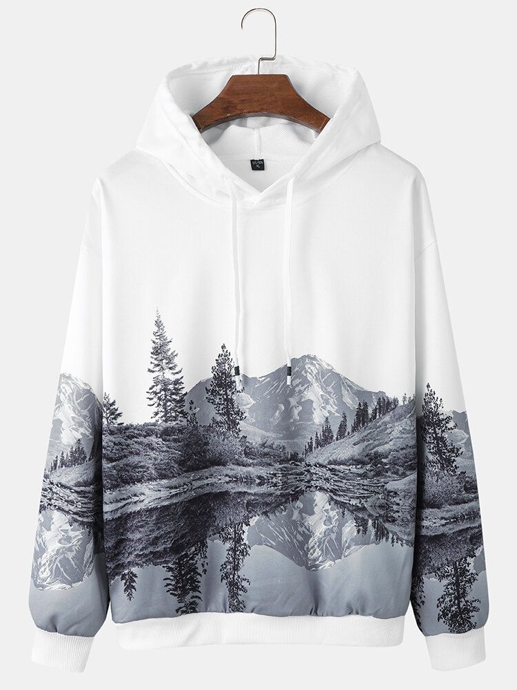 Lässiges Kapuzen-sweatshirt Mit Kordelzug Und Landschaftsdruck Für Herren