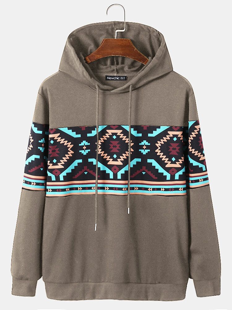 Lässiges Kapuzen-sweatshirt Mit Langen Ärmeln Und Ethnischem Gittermuster Für Herren