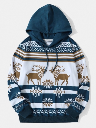 Lässiges Kapuzen-sweatshirt Mit Weihnachts-schnee-elch Und Kontrastdruck Für Herren