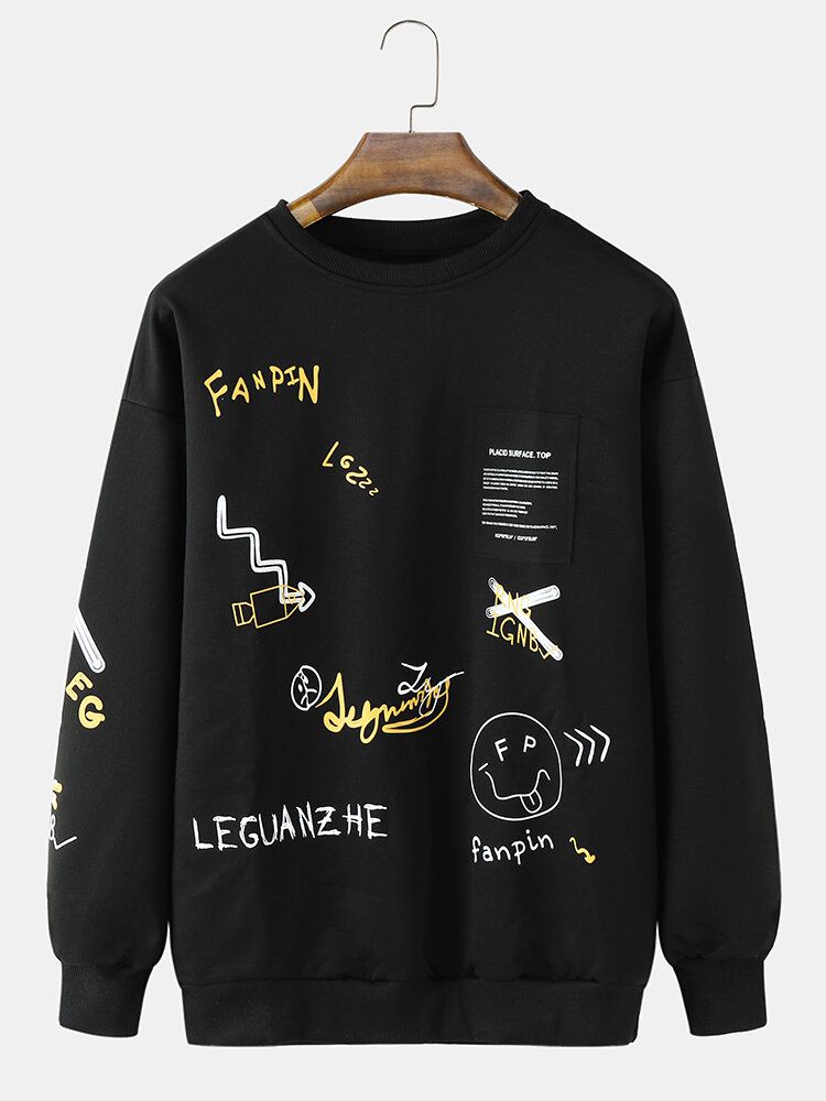 Lässiges Lockeres Sweatshirt Mit O-ausschnitt Und Buchstabendruck Für Herren