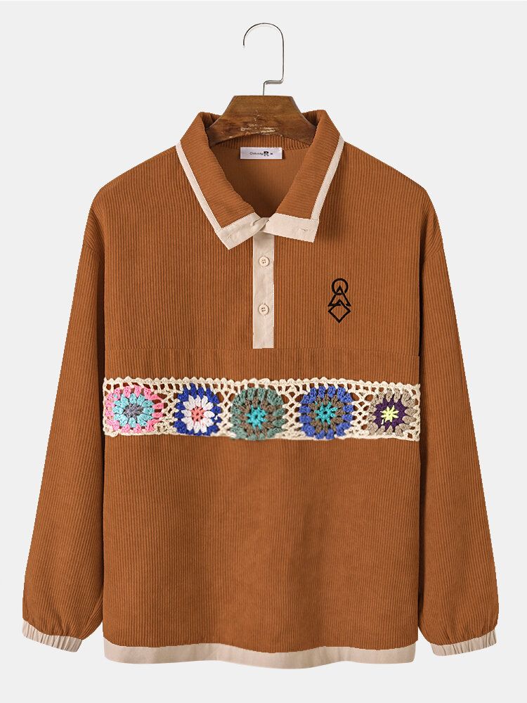 Lässiges Sweatshirt Mit Halbkragen Aus Cord Und Blumenapplikationen Für Herren