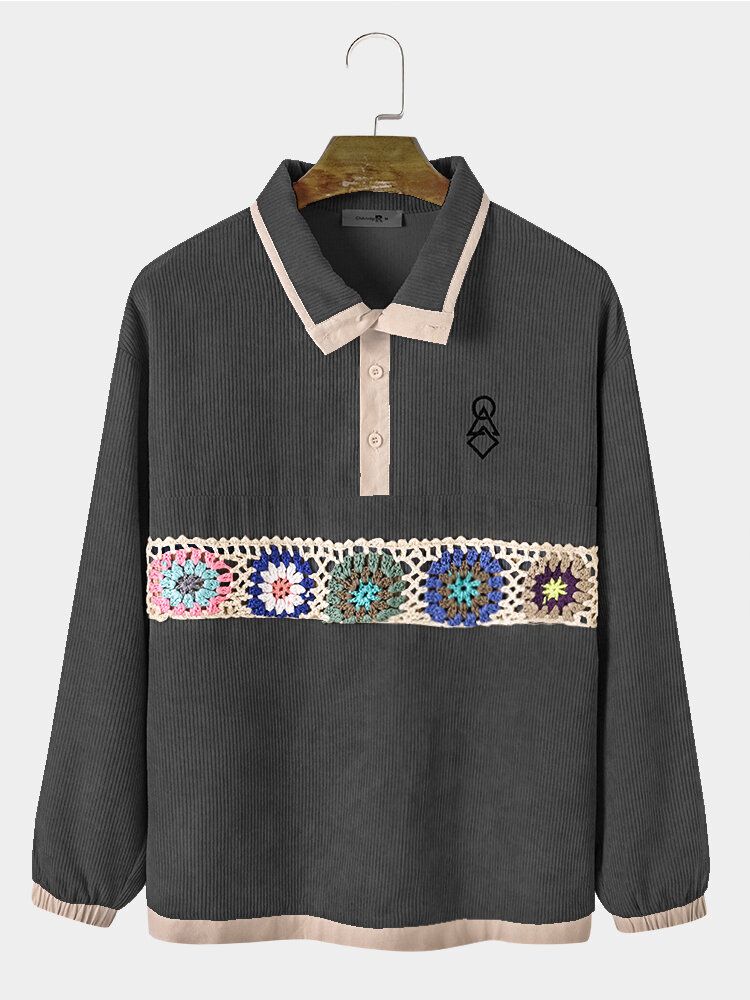 Lässiges Sweatshirt Mit Halbkragen Aus Cord Und Blumenapplikationen Für Herren