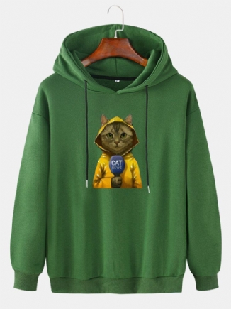 Langärmlige Hoodies Mit Niedlichem Cartoon-katzendruck Für Herren Mit Fallender Schulter