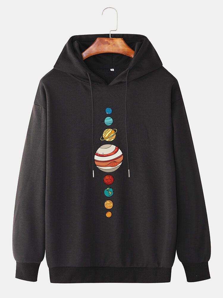 Langärmlige Lässige Hoodies Mit Niedlichem Multi-planet-print Für Herren