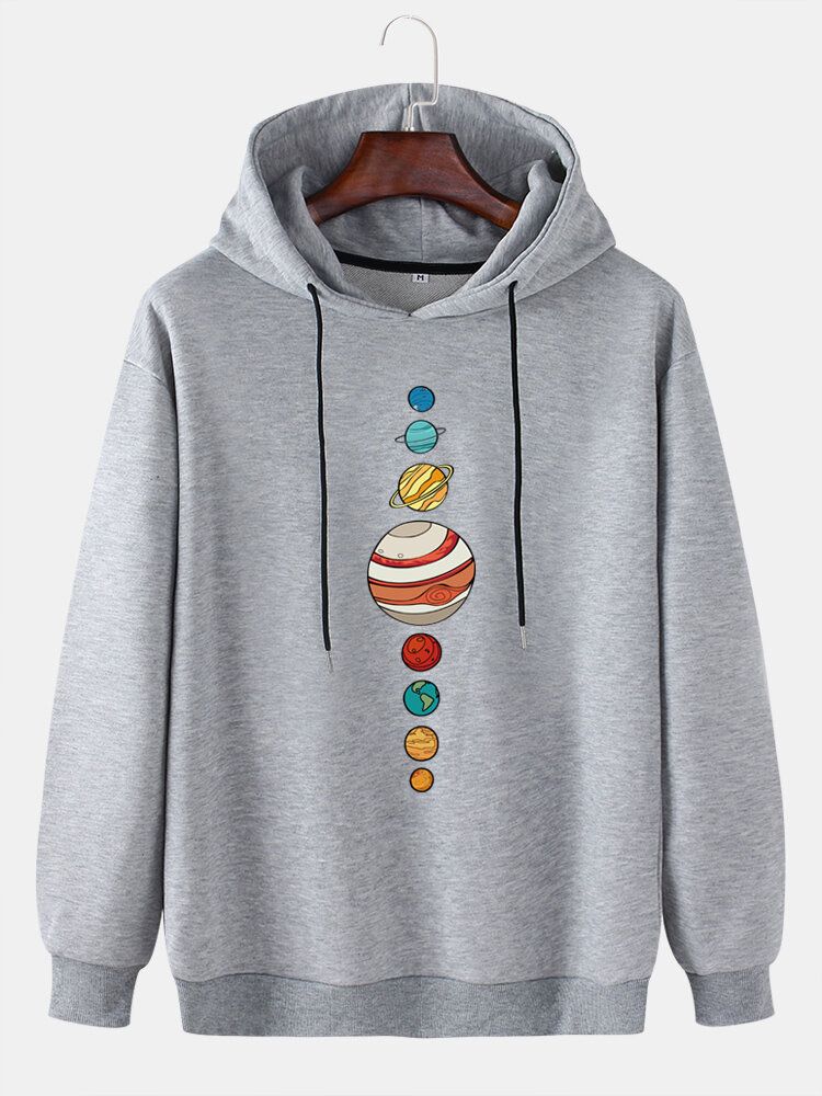 Langärmlige Lässige Hoodies Mit Niedlichem Multi-planet-print Für Herren