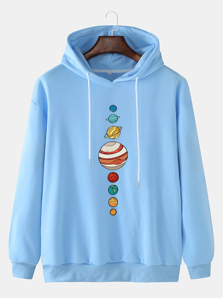 Langärmlige Lässige Hoodies Mit Niedlichem Multi-planet-print Für Herren