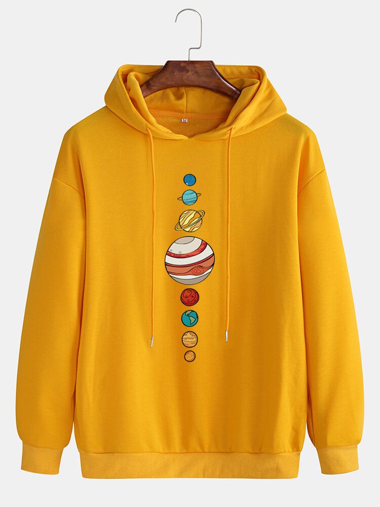 Langärmlige Lässige Hoodies Mit Niedlichem Multi-planet-print Für Herren