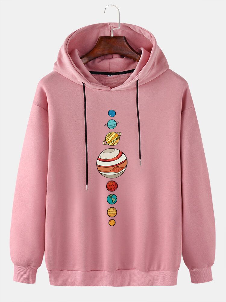 Langärmlige Lässige Hoodies Mit Niedlichem Multi-planet-print Für Herren