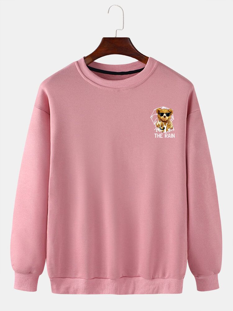 Langärmliger Casaul-pullover Mit Cartoon-bärendruck Für Herren