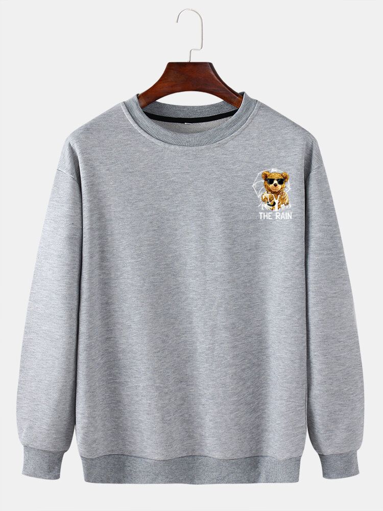 Langärmliger Casaul-pullover Mit Cartoon-bärendruck Für Herren