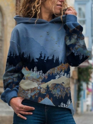 Langärmliger Freizeit-hoodie Mit Landschaftsdruck Und Kapuze Für Frauen