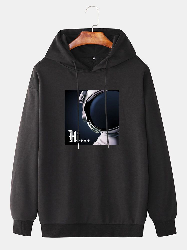 Langärmliger Lässiger Hoodie Mit Fallender Schulter Und Hi-astronaut-aufdruck Für Herren