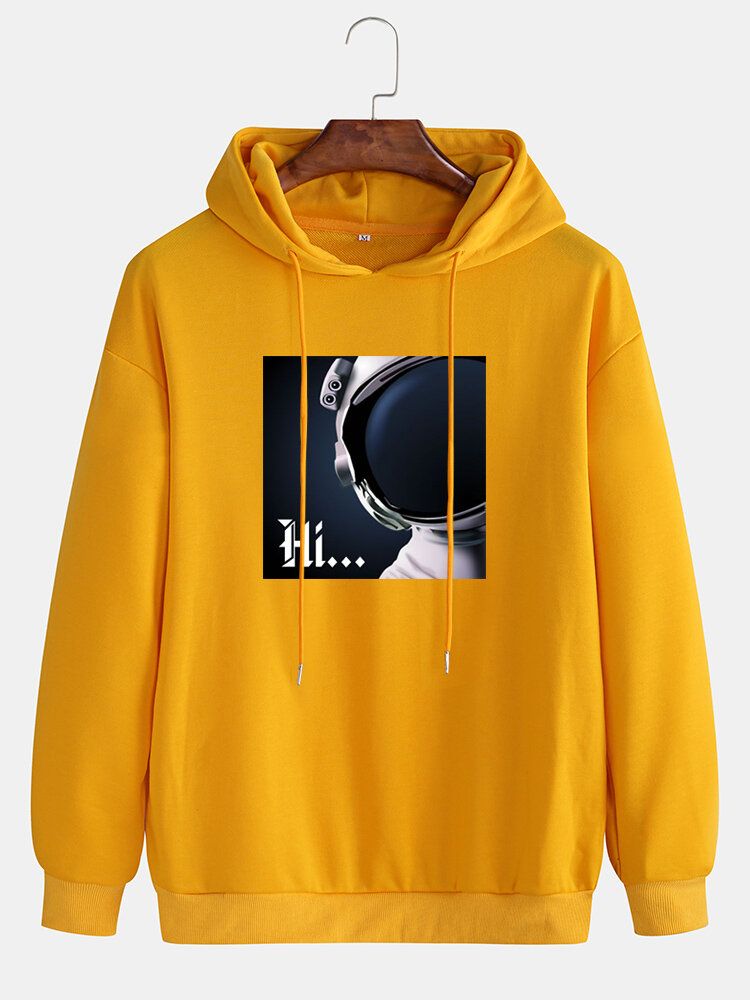 Langärmliger Lässiger Hoodie Mit Fallender Schulter Und Hi-astronaut-aufdruck Für Herren