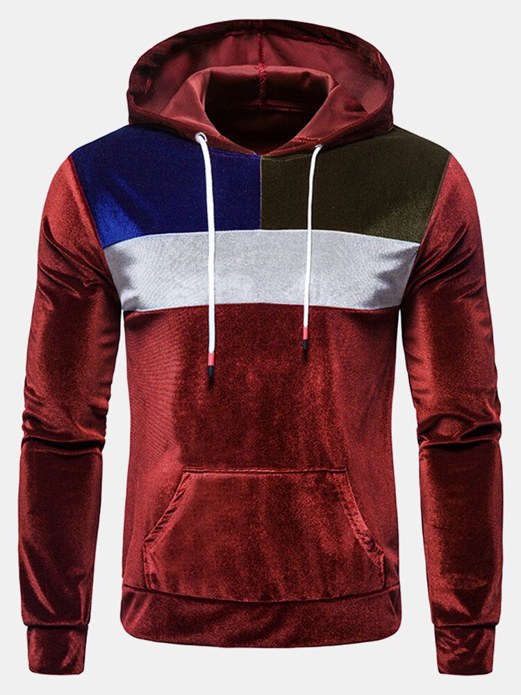 Langarm-hoodies Aus Patchwork-velours Für Herren Mit Kordelzug