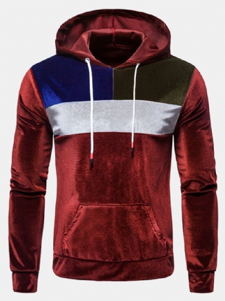 Langarm-hoodies Aus Patchwork-velours Für Herren Mit Kordelzug