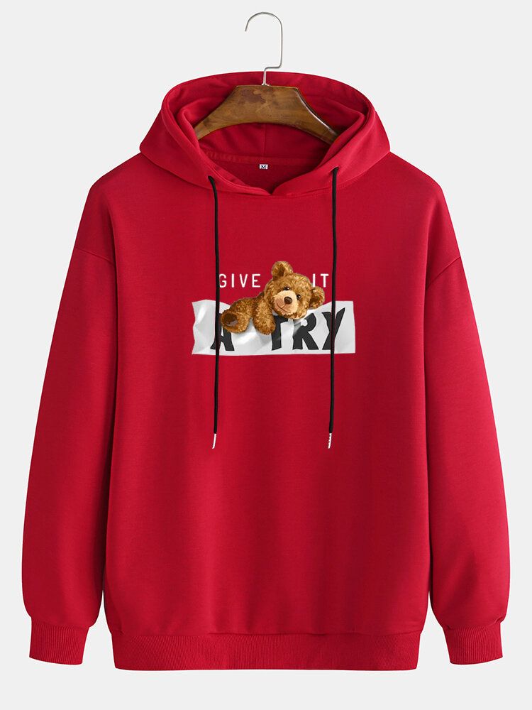 Langarm-hoodies Mit Cartoon-bärenmuster Und Slogan-print Für Herren