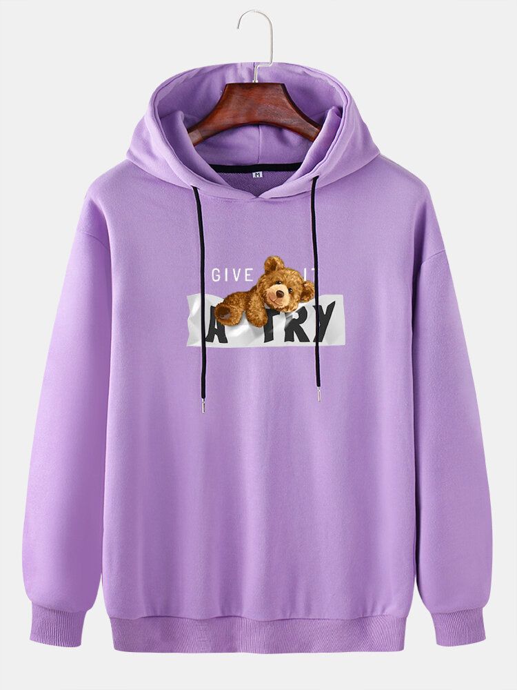 Langarm-hoodies Mit Cartoon-bärenmuster Und Slogan-print Für Herren