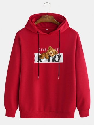 Langarm-hoodies Mit Cartoon-bärenmuster Und Slogan-print Für Herren