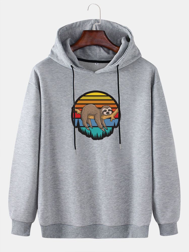 Langarm-hoodies Mit Cartoon-tier-faultier-print Für Herren Tief Angesetzte Schulter