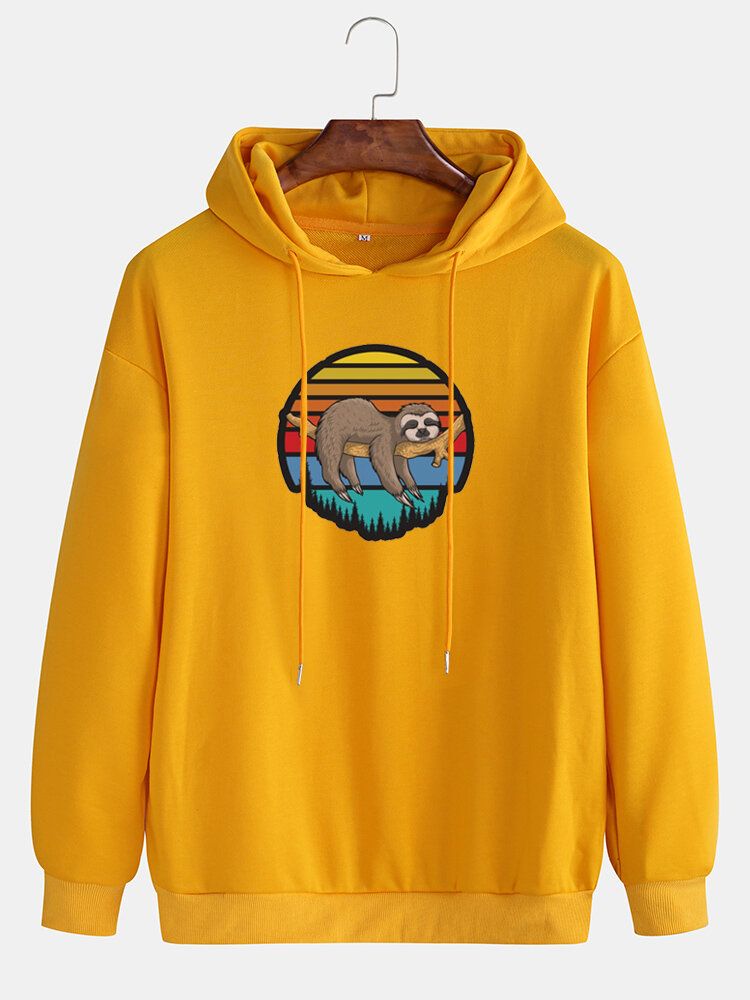 Langarm-hoodies Mit Cartoon-tier-faultier-print Für Herren Tief Angesetzte Schulter