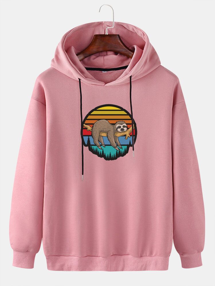 Langarm-hoodies Mit Cartoon-tier-faultier-print Für Herren Tief Angesetzte Schulter