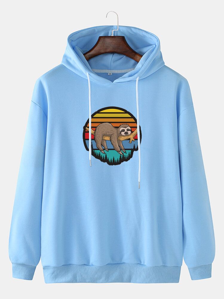 Langarm-hoodies Mit Cartoon-tier-faultier-print Für Herren Tief Angesetzte Schulter