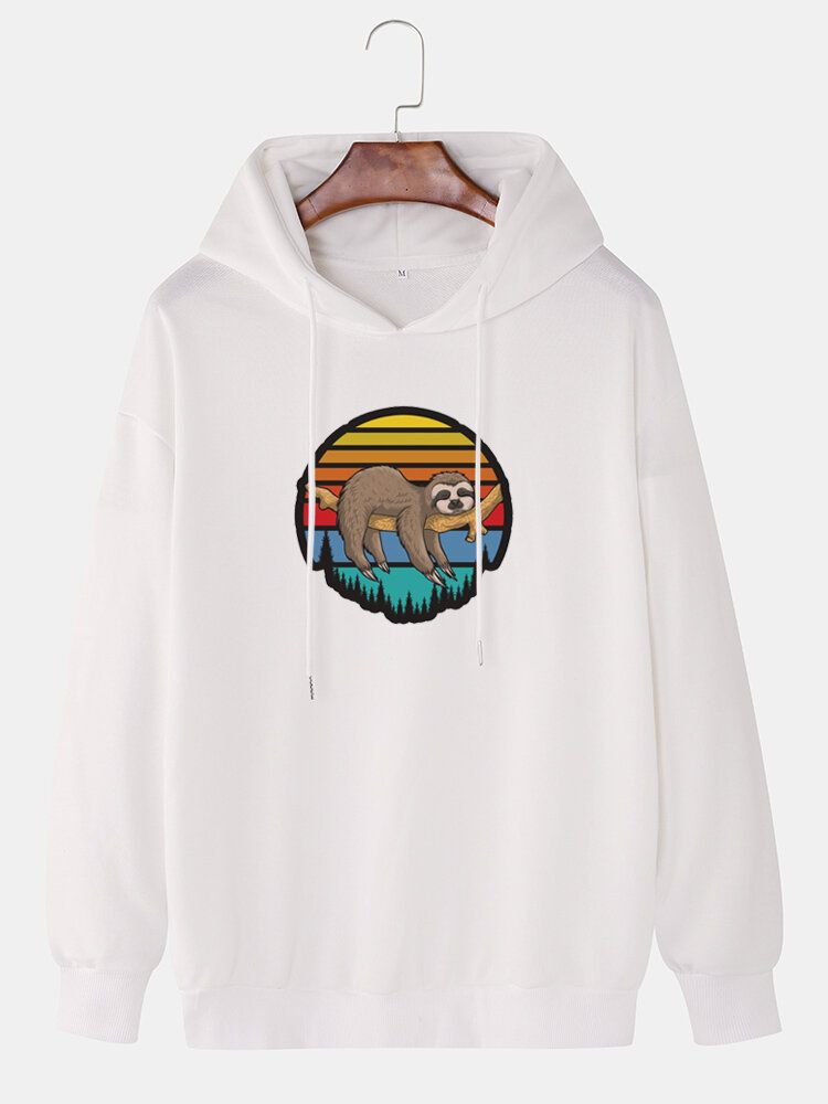 Langarm-hoodies Mit Cartoon-tier-faultier-print Für Herren Tief Angesetzte Schulter