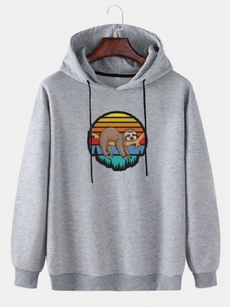 Langarm-hoodies Mit Cartoon-tier-faultier-print Für Herren Tief Angesetzte Schulter