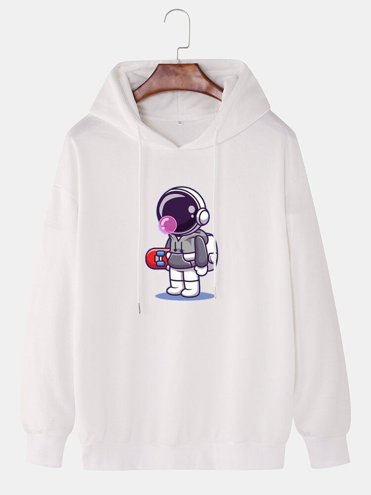 Langarm-hoodies Mit Fallender Schulter Und Cartoon-astronauten-aufdruck Für Herren