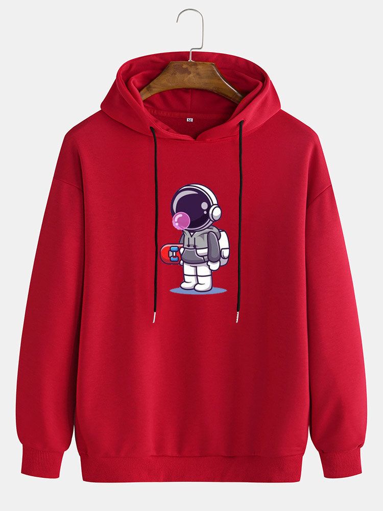 Langarm-hoodies Mit Fallender Schulter Und Cartoon-astronauten-aufdruck Für Herren