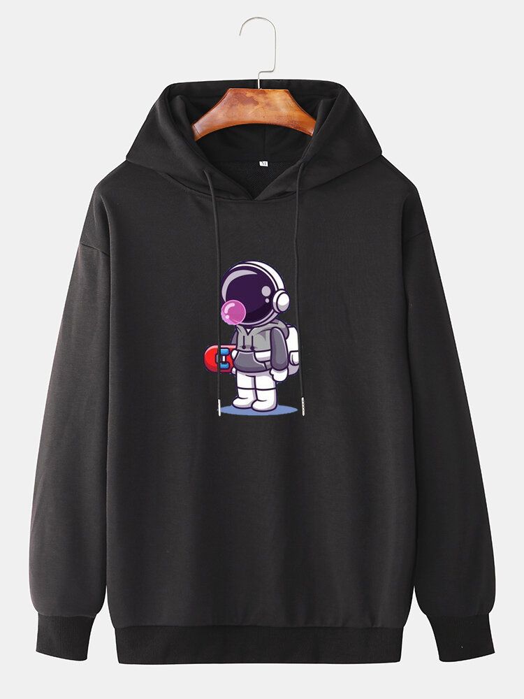 Langarm-hoodies Mit Fallender Schulter Und Cartoon-astronauten-aufdruck Für Herren