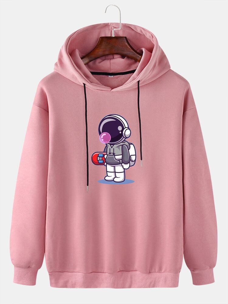 Langarm-hoodies Mit Fallender Schulter Und Cartoon-astronauten-aufdruck Für Herren