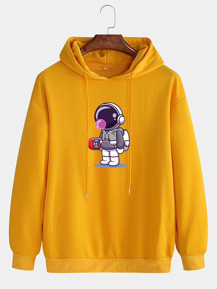 Langarm-hoodies Mit Fallender Schulter Und Cartoon-astronauten-aufdruck Für Herren