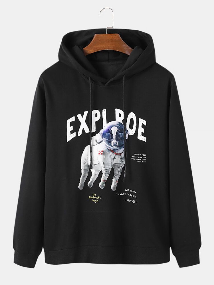 Langarm-hoodies Mit Funny Space Dog Explore-print Für Herren