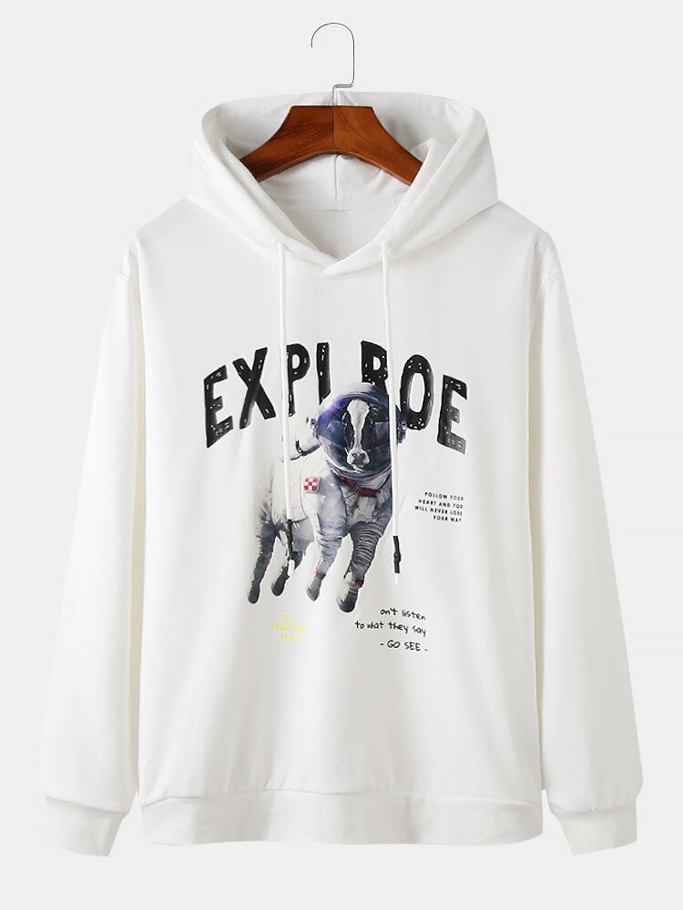 Langarm-hoodies Mit Funny Space Dog Explore-print Für Herren