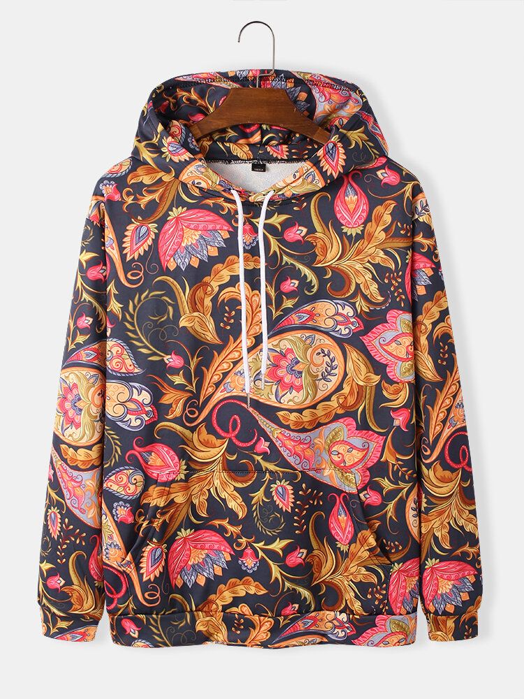 Langarm-hoodies Mit Paisley-print Für Herren Mit Kängurutasche