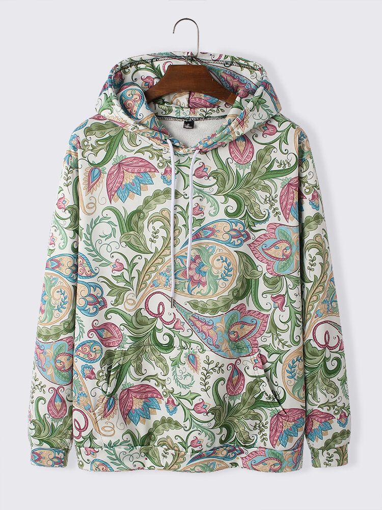 Langarm-hoodies Mit Paisley-print Für Herren Mit Kängurutasche