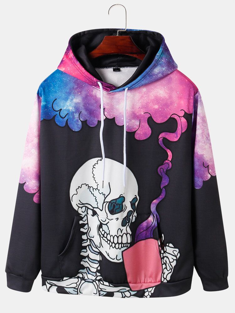 Langarm-street-hoodies Mit Sternenhimmel-skelett-print Für Herren