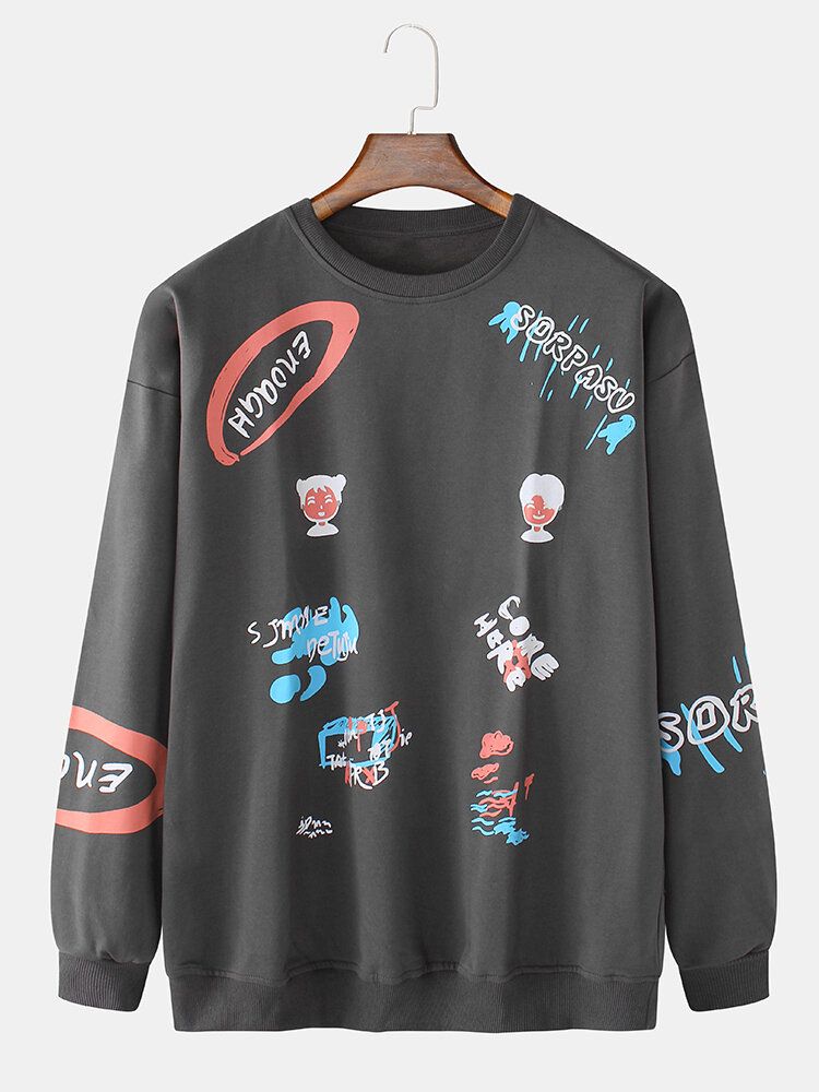 Langarm-sweatshirts Mit Rundhalsausschnitt Und Lustigem Cartoon-graffiti-druck Für Herren