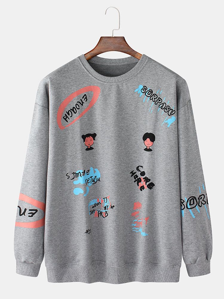 Langarm-sweatshirts Mit Rundhalsausschnitt Und Lustigem Cartoon-graffiti-druck Für Herren