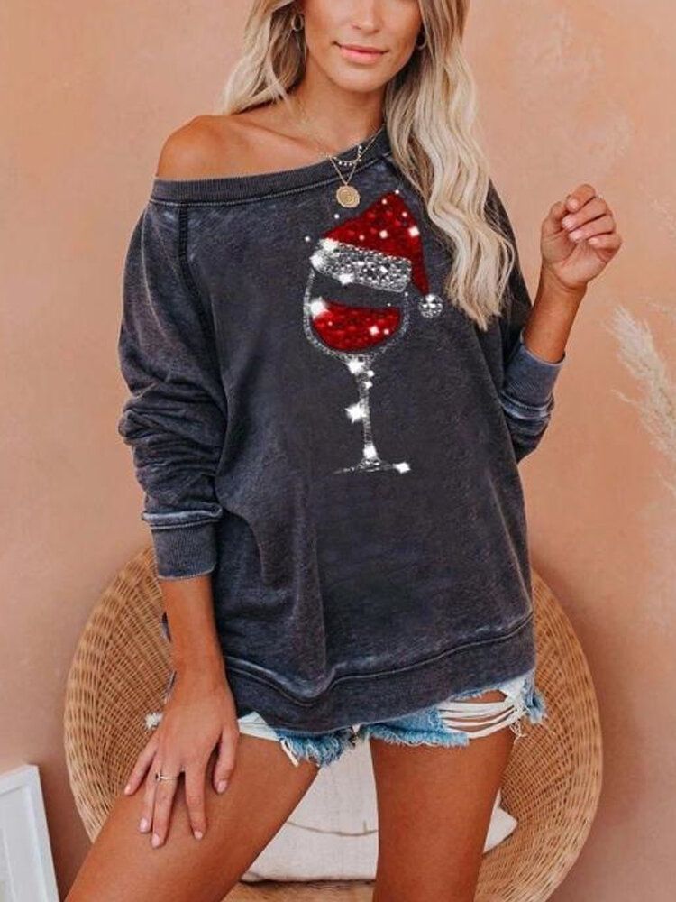 Lose Pullover-sweatshirts Mit Raglanärmeln Und O-ausschnitt Für Damen Mit Weihnachtsmotiv