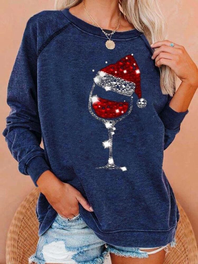 Lose Pullover-sweatshirts Mit Raglanärmeln Und O-ausschnitt Für Damen Mit Weihnachtsmotiv