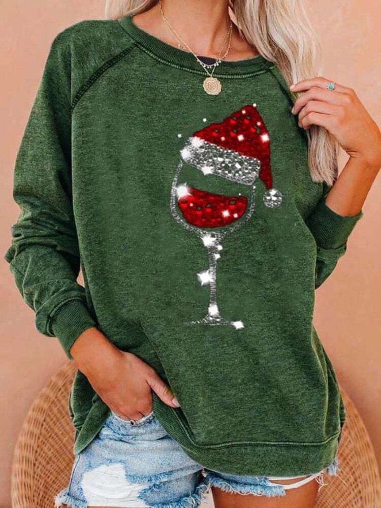 Lose Pullover-sweatshirts Mit Raglanärmeln Und O-ausschnitt Für Damen Mit Weihnachtsmotiv